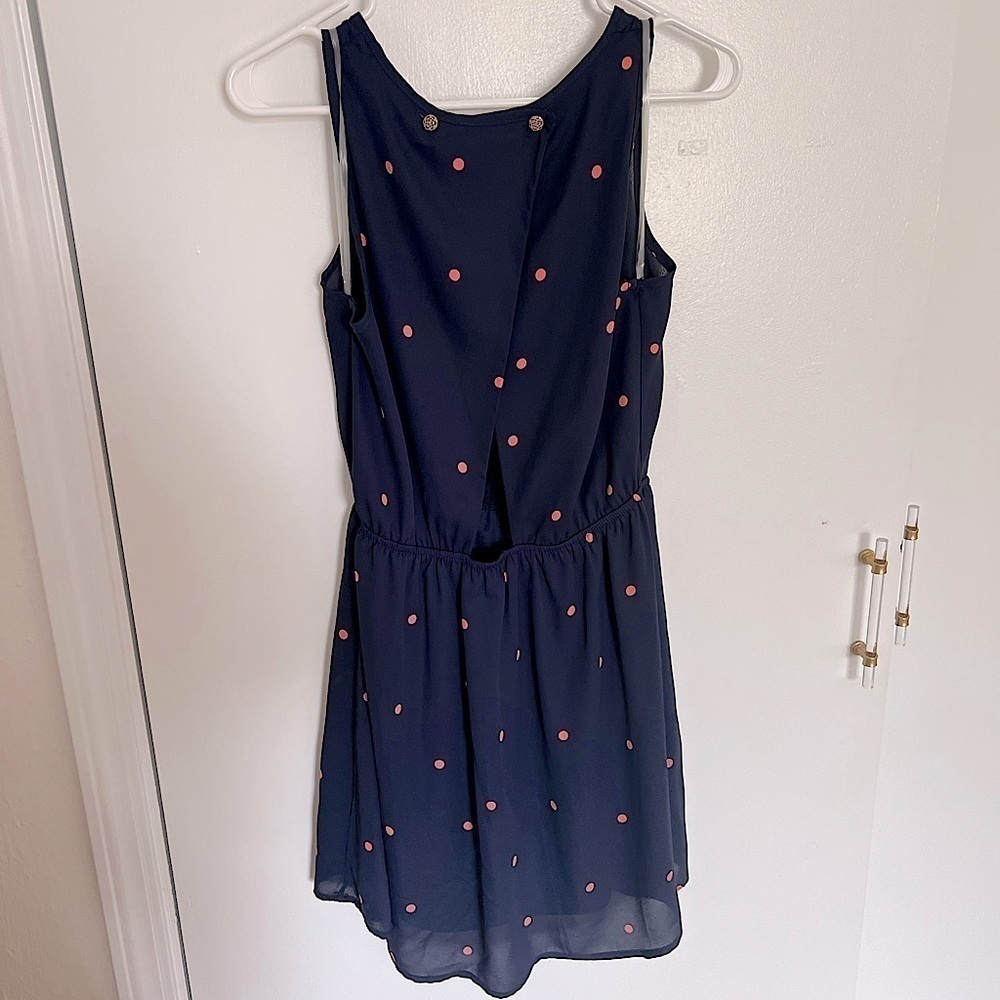PEACH Love Medium Polka Dot Navy Blue Cutout Dress